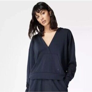 Sweaty Betty Women’s After Class Relaxed Hoodie UK XL US 14 Blue Organic Cotton